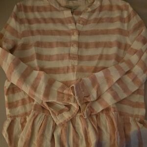 Lucky Brand Pink and Cream Striped Henley Shirt